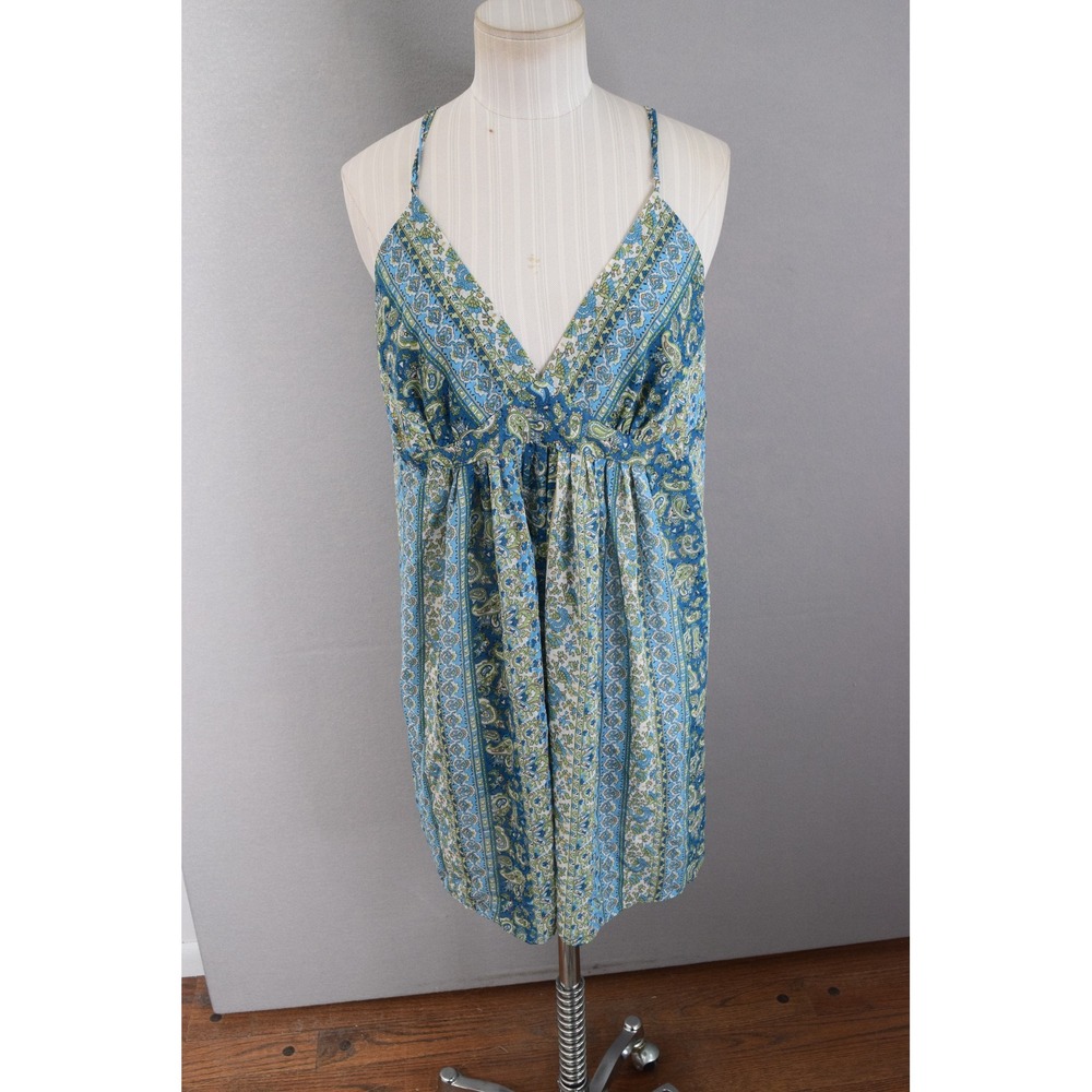 Oscar de la Renta Pink Label Blue Paisley Spaghetti Strap Mini Dress Slip